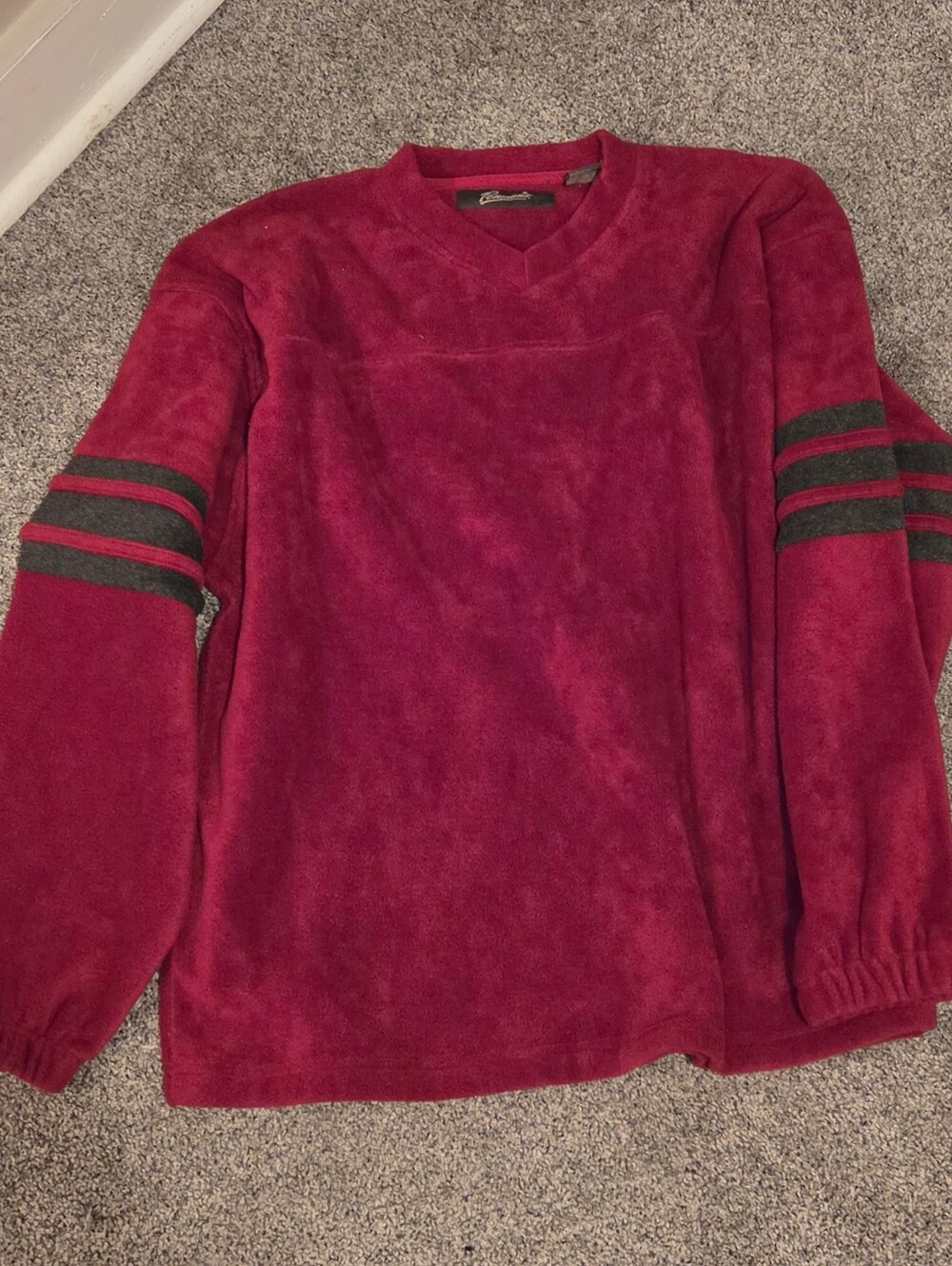 Cozy NEW Vintage Penmans Brand Men's Maroon Fleece Sweater with Contrast Stripes
